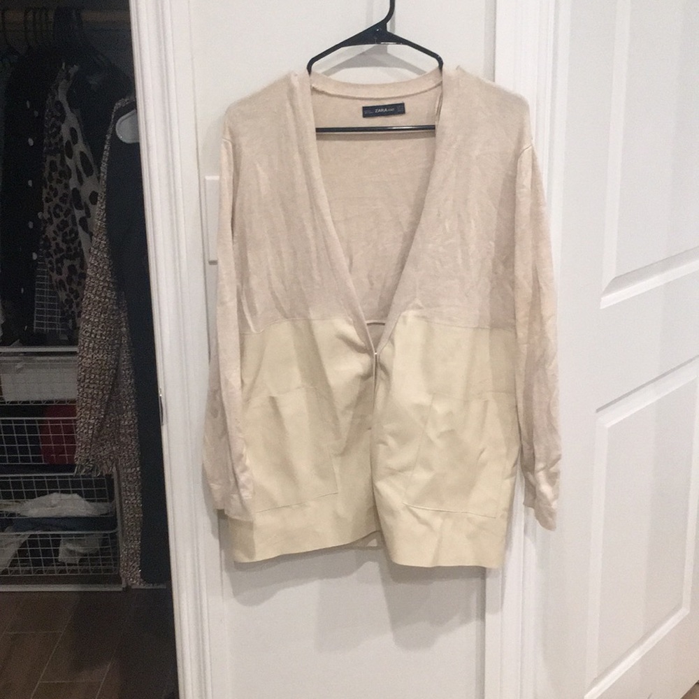 Cream vegan leather oversized cardigan